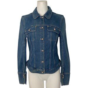 Escada Denim Jacket 36 US/6 Blue Bows Decorative Buttons Long Sleeve Old Money